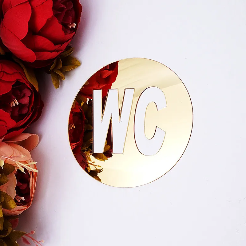 

2 Pcs WC Door Sign Acrylic Toilet Door Sign Self adhesion Mirror Wall Stickers Round Woman Man Toilet Door Sign Home Decoration