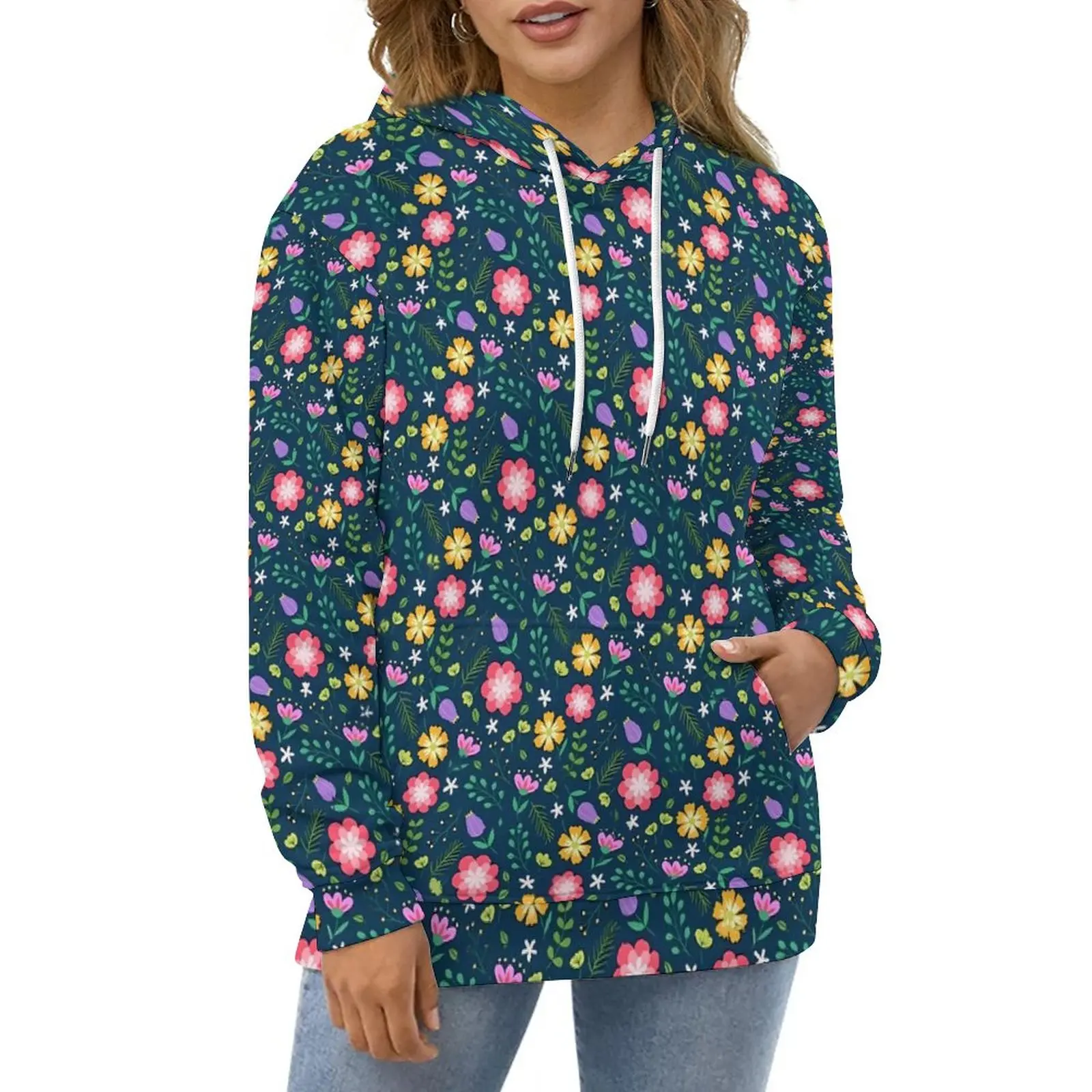 

Ditsy Floral Print Hoodies Long-Sleeve Colorful Flower Cool Casual Hoodie Autumn Hip Hop Oversize Design Loose Sweatshirts