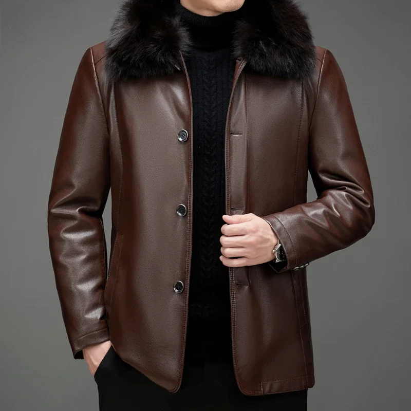 Зимняя куртка из натуральной кожи для женщин утепленные пуховики Мужская модная