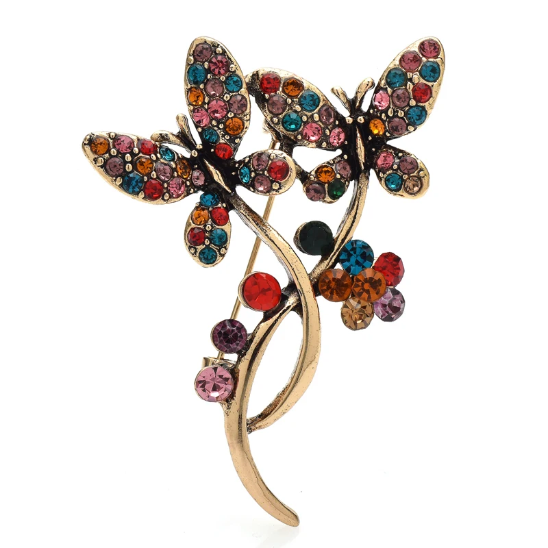 

Wuli&baby Two Flying Butterfly Brooches For Women Unisex 2-color Rhinestone Beauty Insects Party Office Brooch Pin Gifts