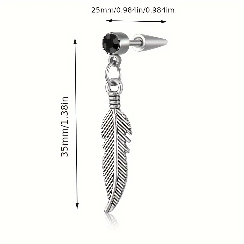 Серьги-гвоздики со стальными перьями и цирконом 1 пара