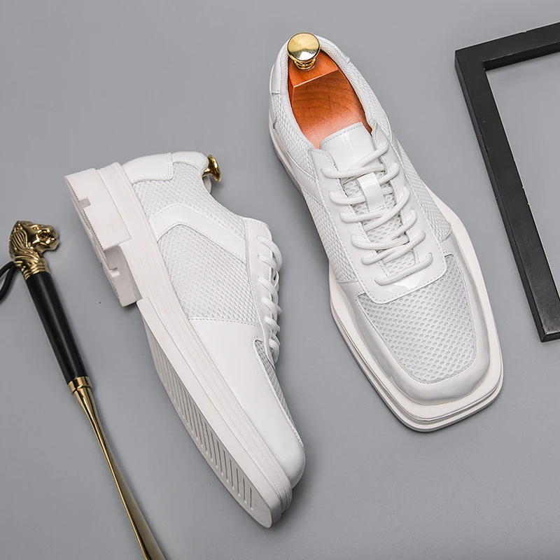 

Мужские дышащие повседневные кожаные туфли, модные кожаные мужские туфли, мужские оксфорды на шнуровке, мужские туфли с сетчатой поверхнос...