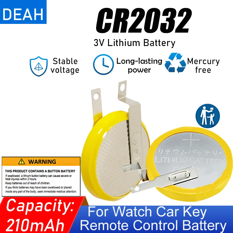 Литиевая батарея CR2032 CR 2032 210 мАч 3 в с сварочными контактами для часов