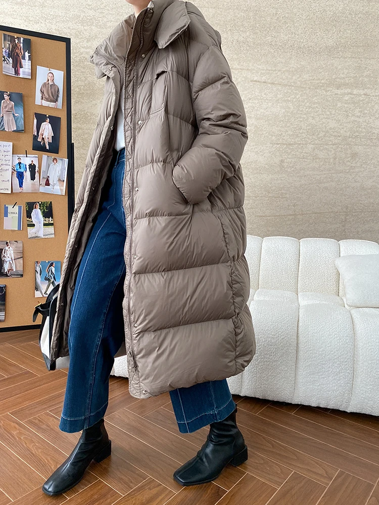 Женский пуховик EAM с капюшоном и длинными рукавами