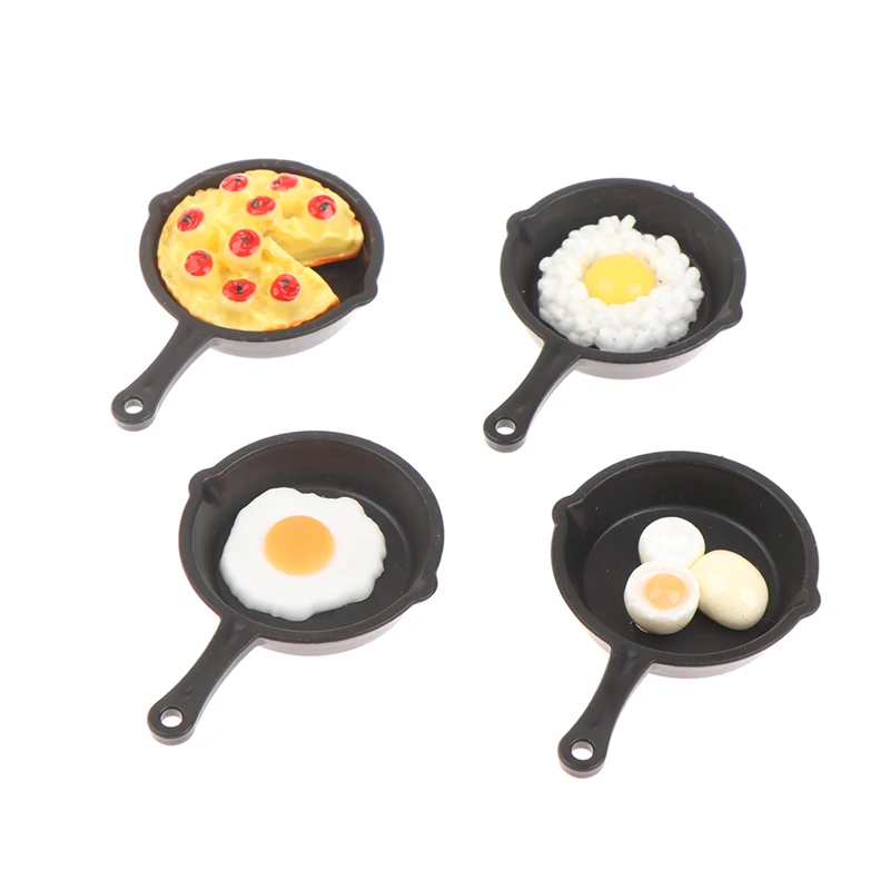 1:12 Dollhouse Miniature Kitchen Toy Simulation Egg Pizza Frying Pan Resin Set Model For Doll Decoration Kids Toys