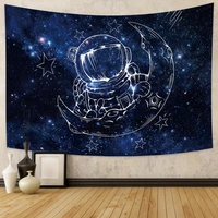 black starry sky astronaut moon tapestry wall hanging bohemian psychedelic wall decoration beach towel polyester yoga blanket