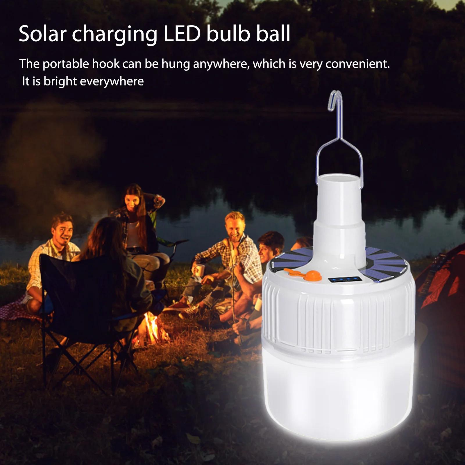 

Solar+USB Emergency Bulb Waterproof 21W Night Market Stall Lamp Power Display Outdoor Flashlight with Hook for Camp Picnic