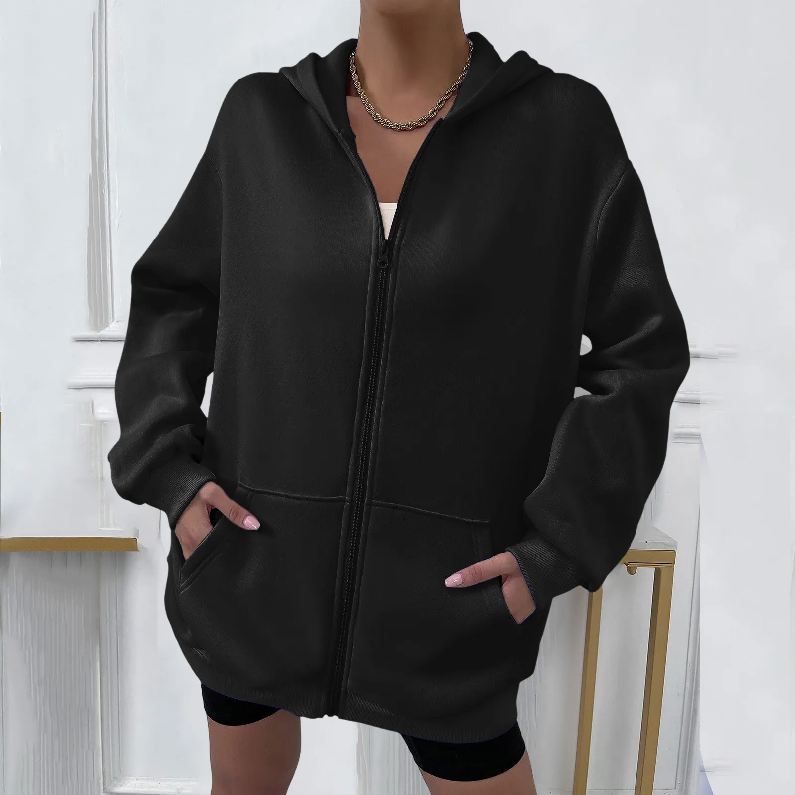 

Women Zip Up Hoodies Sweatshirts Coat Casual Streetwear 2023 Fashion Oversized Sweatshirt Loose Fit Running Jacket Coat Moletom