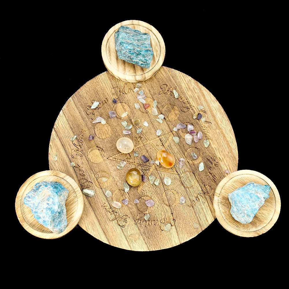 

Tarot Horoscope Divination Supply Craft Natural Wood Pentagram Moon Phase Crystal Energy Meditation Healing Yoga Base Home Decor