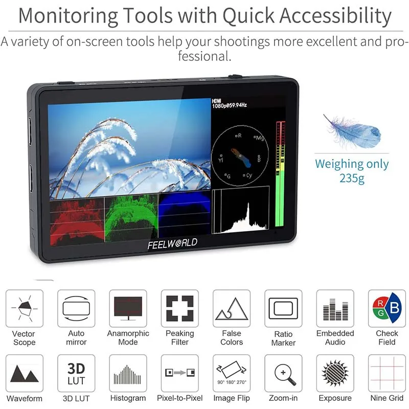 Фото FEELWORLD F6 PLUS V2 6-дюймовый DSLR-монитор с сенсорным экраном IPS FHD 1920x1080 Видео 4K-монитор для камеры Canon Nikon №4