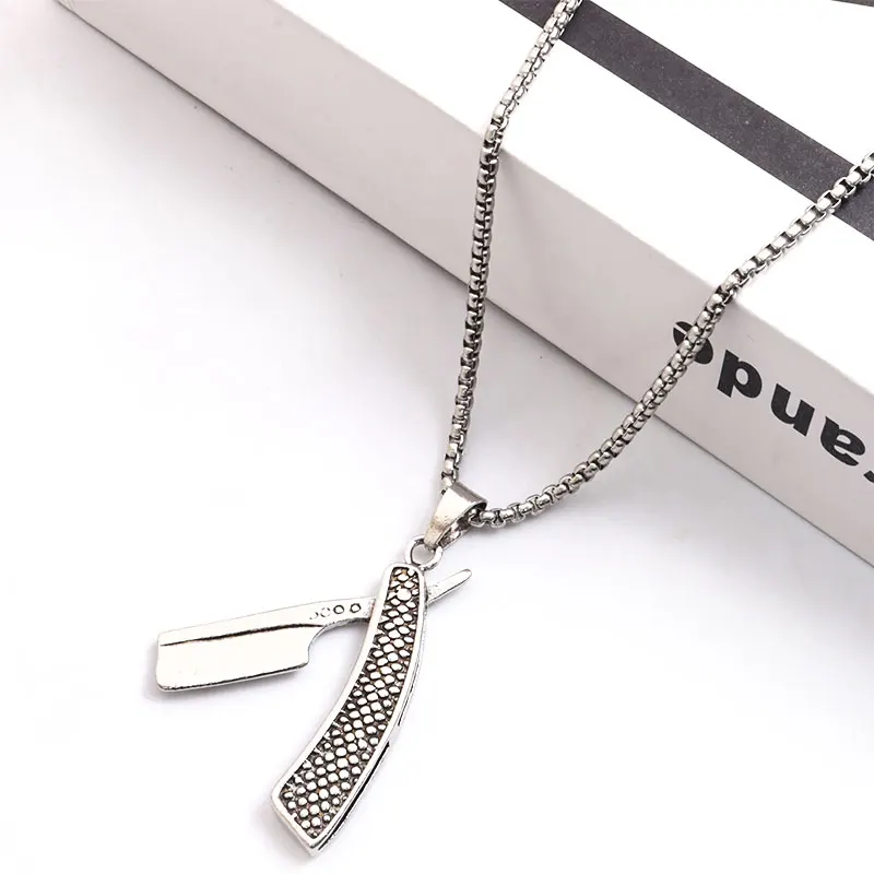 

Trend Metal Razor Blade Pendant Necklace Men Personality Goth Barber Tool Model Chokers Boyfriend Husband Jewelry Chain Gift