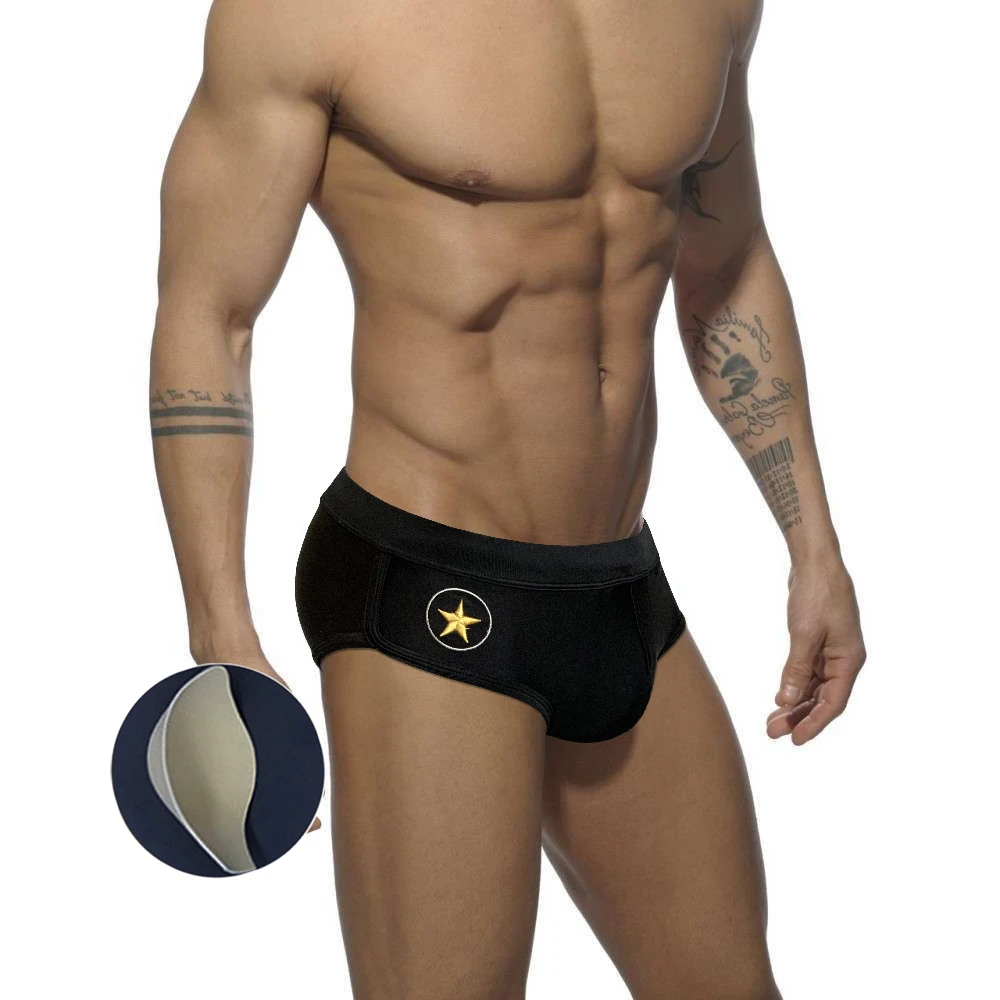 

New Men With Push Pad Solid Color Swimming Trunks Sexy Bikini European American Fashion Low Waist Swimwear Summer Beach Surfing