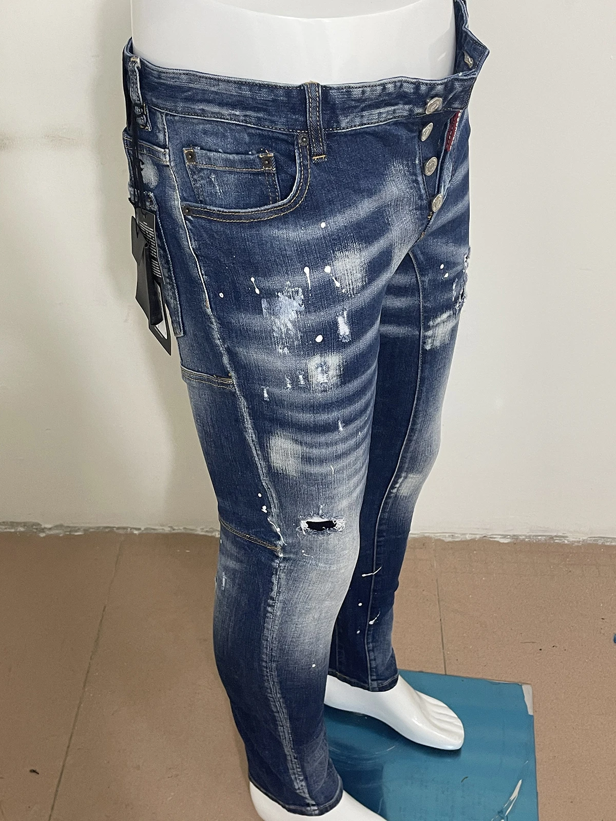 The 2023 new mid-waist slim wash casual calf jeans D2 jeans light-colored printed lettering trendy man 511 #