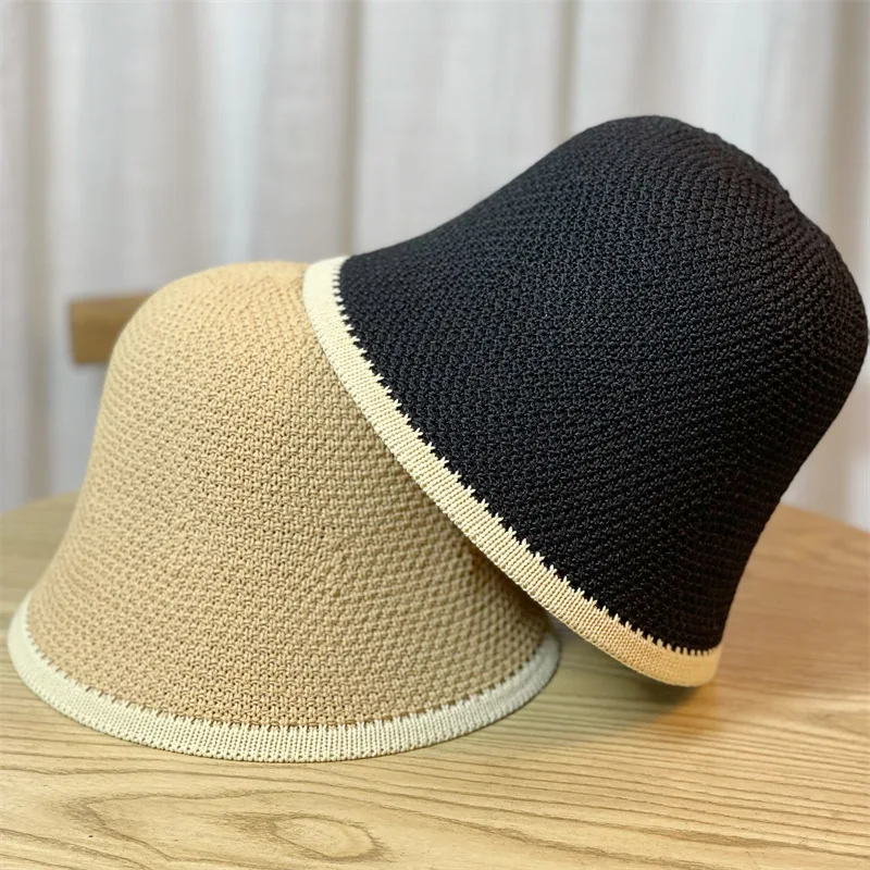 

2023 New Spring And Summer Versatile Small Fragrance Show Small Face Plain Knitted Bucket Hat