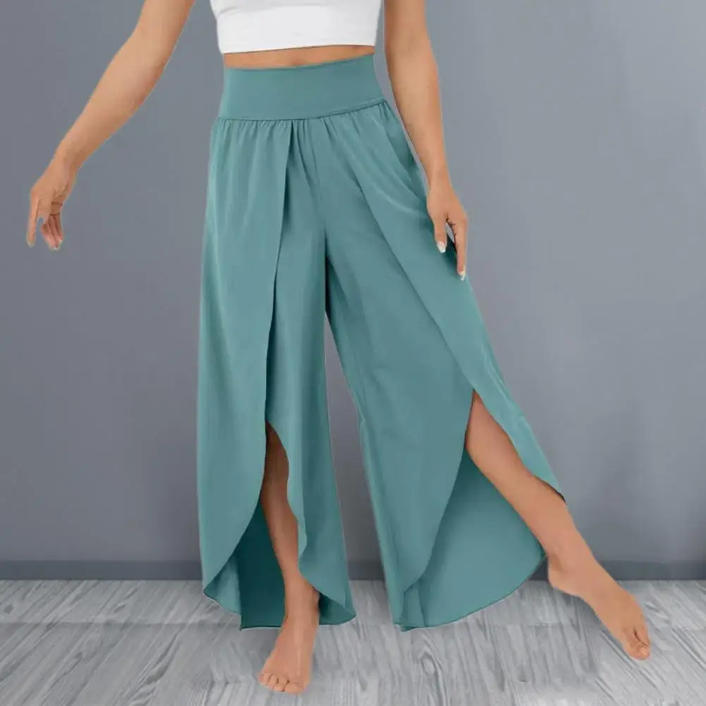 

Stylish Breathable Wide Elastic Waistband Flowy Split Wide Leg Leisure Pants Streetwear Yoga Pants Leisure Pants
