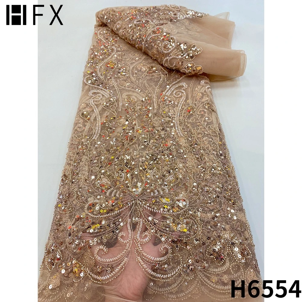 HFX элегантная французская кружевная ткань ручной работы с бисером 2022 синие