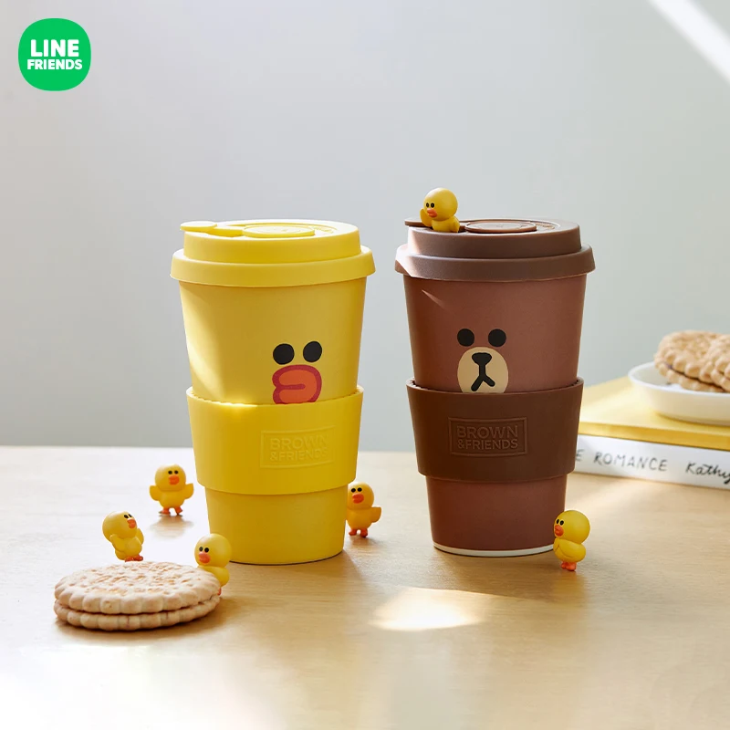 LINE FRIENDS Original 400Ml Anime Brown Bear Sally Kawaii Cartoon Portable Bamboo Fiber Cup Multi-Function Coffee Tea Mug Gifts