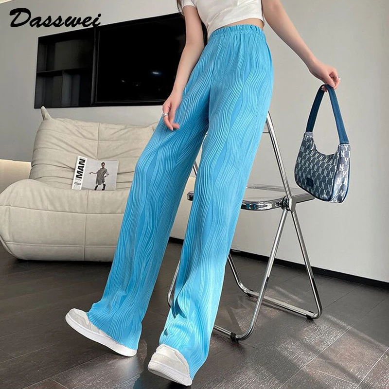 

DASSWEI женские широкие брюки повседневные эластичные с высокой талией однотонные длинные брюки 2022 летние модные Женские панталоны волнистые