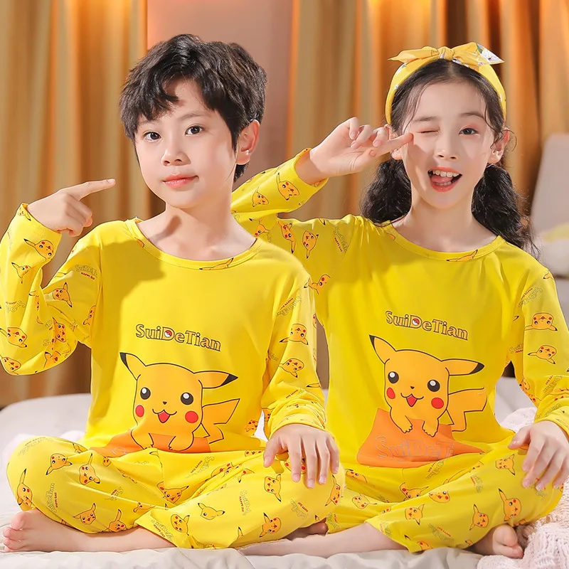 Пижама детская с изображением покемона Пикачу футболка длинным рукавом и