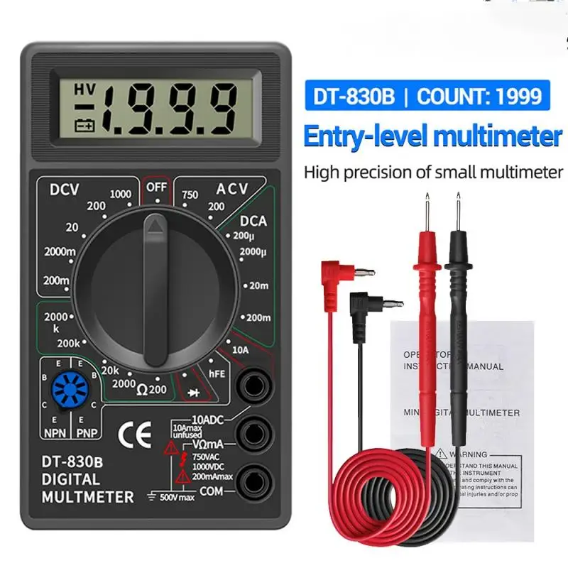 Hot Selling Digital Multimeter Ac/dc Lcd Mini Voltmeter Ammeter Ohm Tester 750/1000V High Safety Hand-Held Instrument with Probe