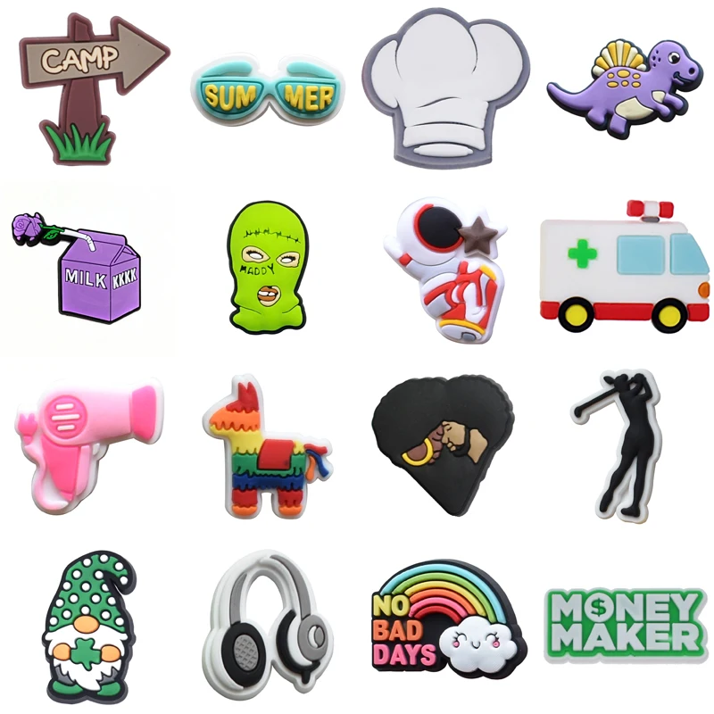 

Single Sales PVC Shoes Charms Accessories Boys Girls Party Gifts Garden Clog Buckle Pins Decorations Fit Croc Sandals Wristband