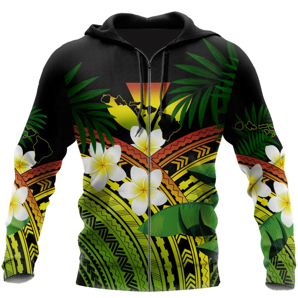 

CLOOCL Fashion Zip Hoodies Polynesian Frangipani Leaf Men Sweatshirts 3D Printed Pockets Sportshirts Men for Women Clothing