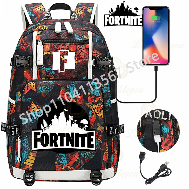 Фото Рюкзак Llama Knight F-Fortnited Battle Royale с USB-зарядкой, аниме-фигурки, отделение для канцелярских принадлежностей для учебы, студентов Mochila №2
