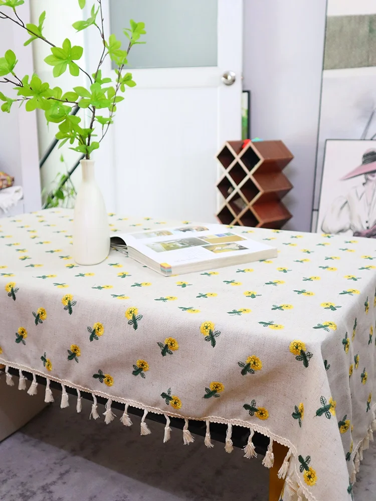 Yashlie | Bright Small Flower Japanese Sle Linen Table Cloth Pastoral Rectangular High-Grade Coffee Tablecloth