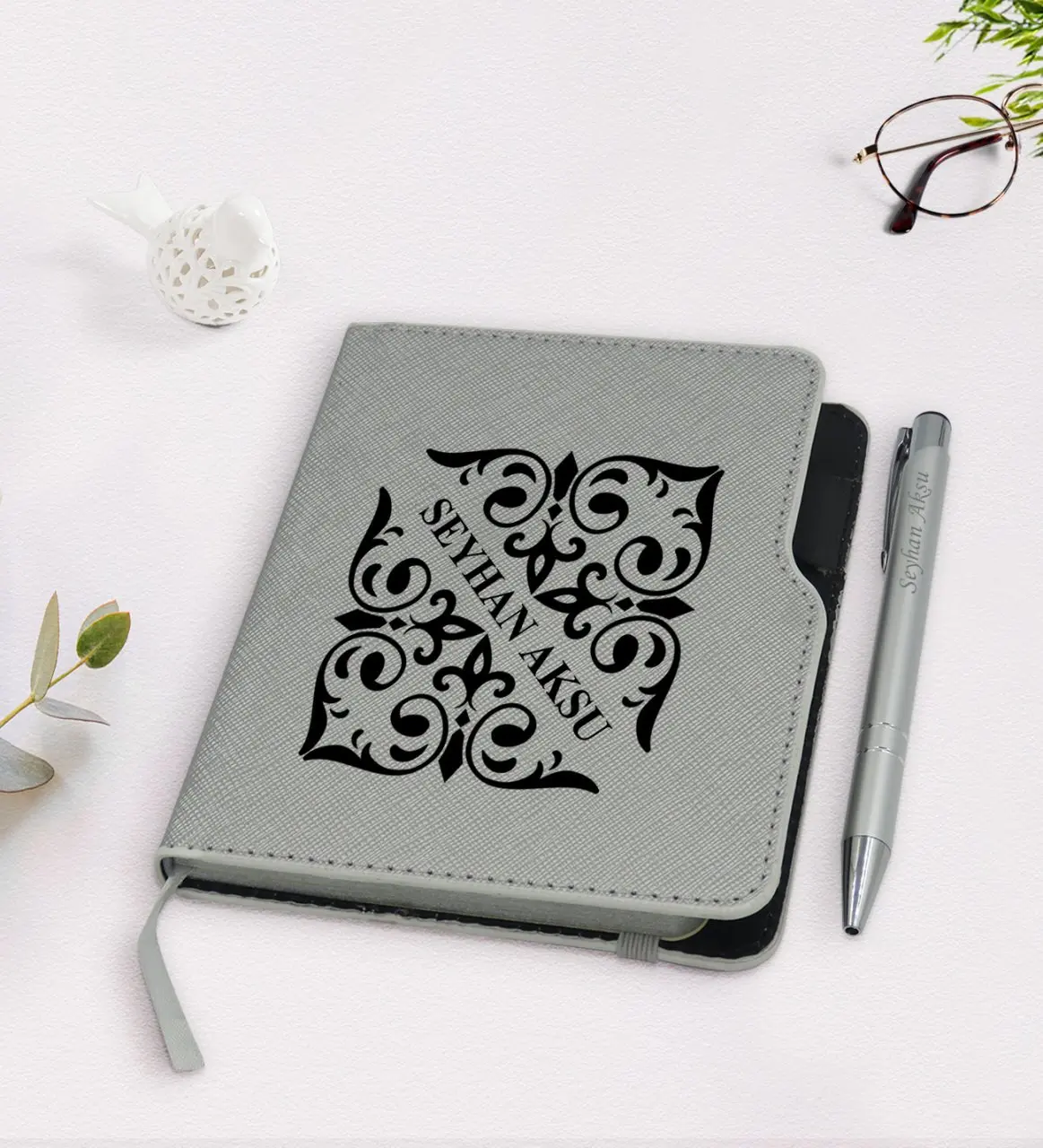 

Personalized Is Gray Thermo Leather Notebook Pen Seti-10