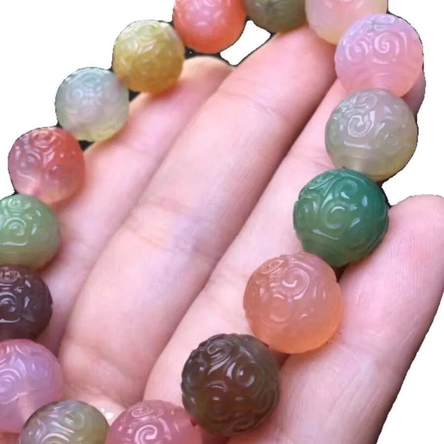 Природный карамельный цвет резной винтажный браслет из агата и цветочных бусин