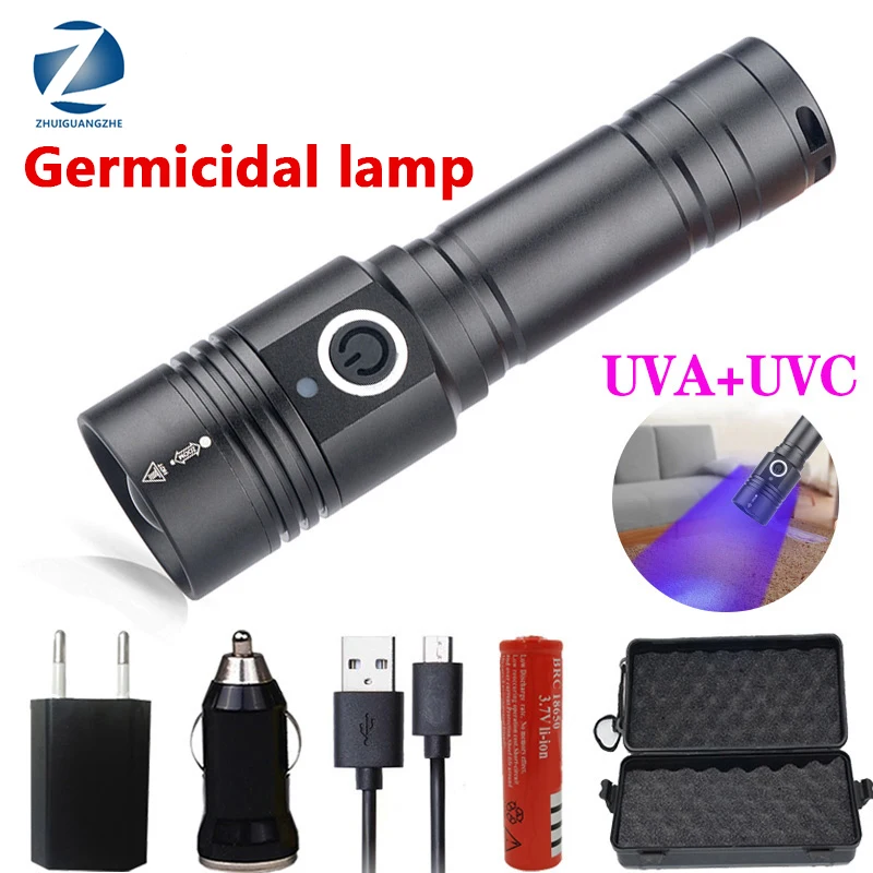 

Портативный UVA UVC светодиодный фонарик Zoom Lanterna 18650 перезаряжаемая батарея Водонепроницаемая стерилизация лампа маска дезинфекция лампы