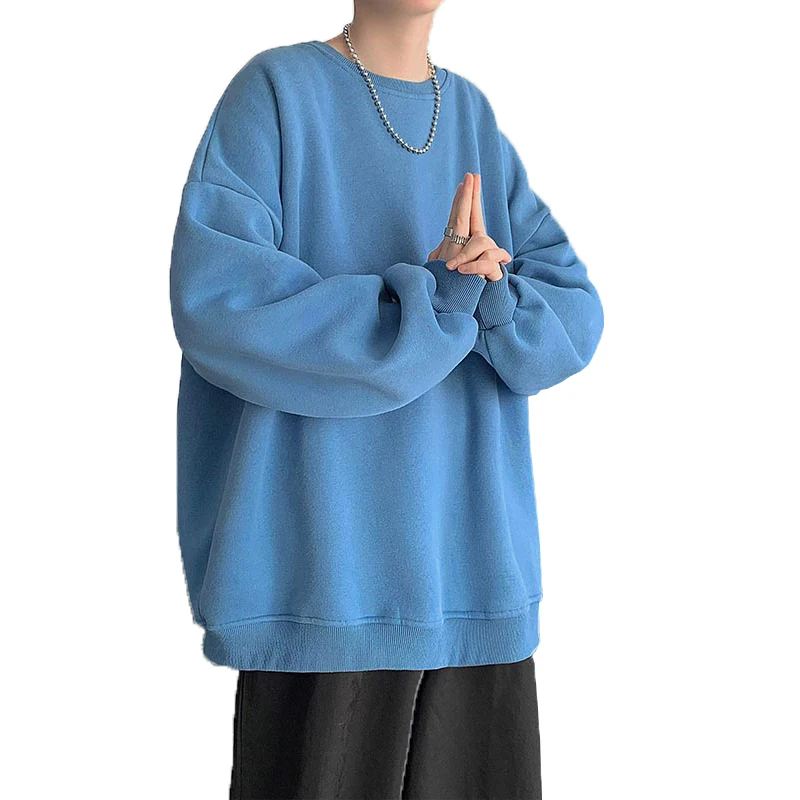 

Однотонные толстовки с круглым вырезом 2022, толстовки, осенне-зимние теплые флисовые высококачественные мужские топы, мужской брендовый пул...