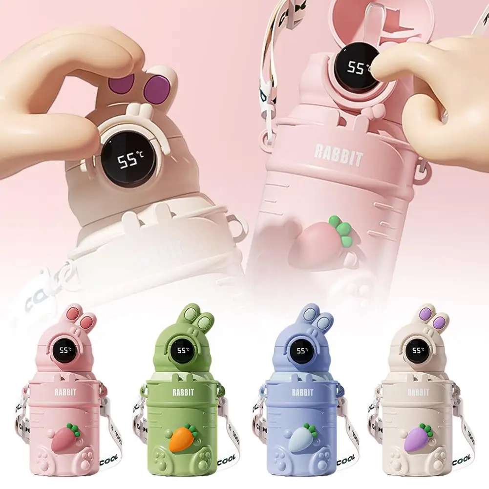 

500ml Stainless Steel Thermal Water Bottle For Kids Cartoon Children Thermos Mug With Straw Leak-Proof Insulated Cup Drinkw F0A6