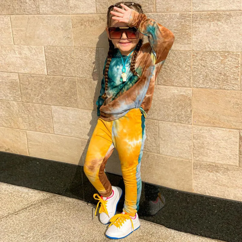 Комплекты одежды для девочек 1-8 лет Весенняя футболка с длинным рукавом и принтом