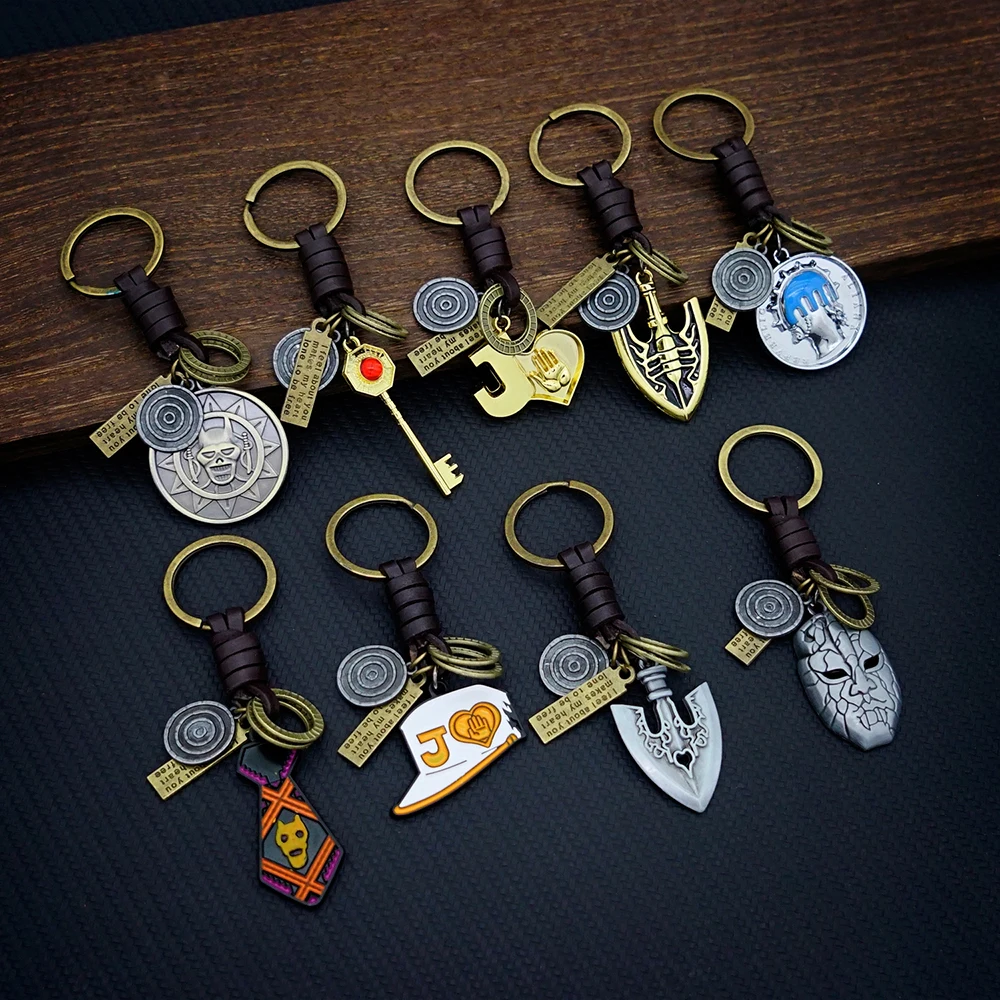 

JoJos Bizarre Adventure Keychain Leather Key Chain Keyring Keychains for Men Arrow Anime Accessories Key Ring Pendant llaveros