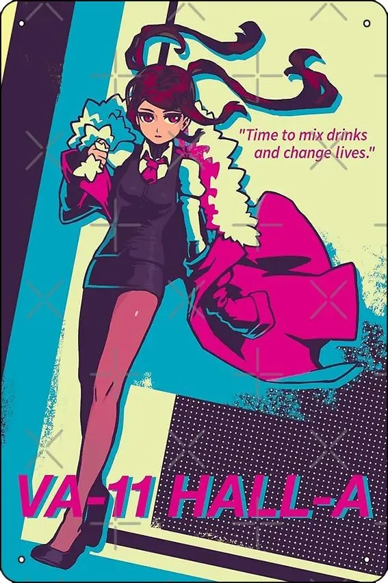 Джилл (VA-11 Hall-A) Печать 8x12 дюймов Забавная металлическая жестяная вывеска Игровая