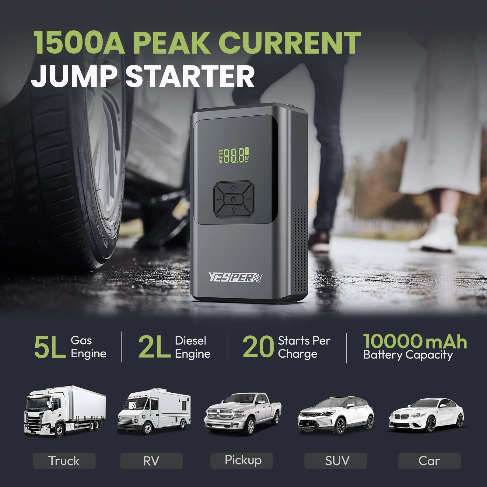 Пусковое устройство Yesper воздушный компрессор 1500 А внешний аккумулятор