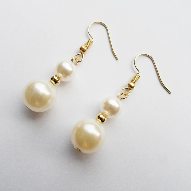 

New Round Beads Puddles Ethnic 12mm White Pearl Drop Earrings For Women Kpop Boucles D'oreilles Mujer Fine Quality