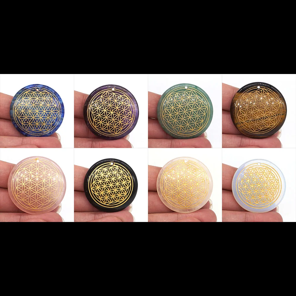 39x9 мм Цветок жизни натуральные опущенные камни чакры с гравировкой Кристалл Рейки лечебные круглые свечи