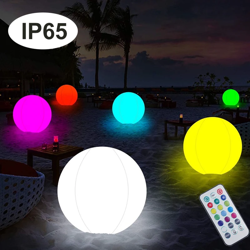 

40CM LED Glowing Beach Ball Light Remote Control 16 Colors Waterproof Inflatable Floating Pool Light Yard Lawn Party Lamp 1/2PCS