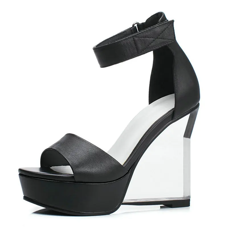 

Женские босоножки на танкетке, босоножки-гладиаторы из коровьей кожи с ремешком на щиколотке, со стразами, на необычном высоком каблуке, лет...