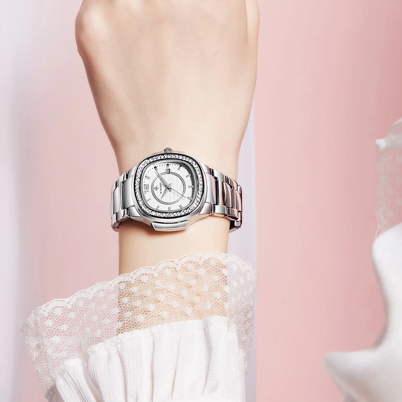 WWOOR Luxury Women White Watch Fashion Ladies Quartz Wristwatch Calendar ​Diamonds Female Clock Bracelet Watch New Elegant Reloj