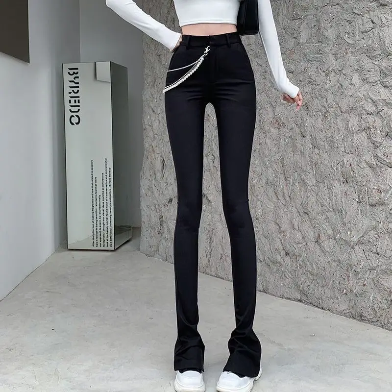 

Spring Autumn 2023 New Women Fashion High Waist Chic Office Ladies Elegant Solid Flare Pants Vintage Long Trousers Tops D84