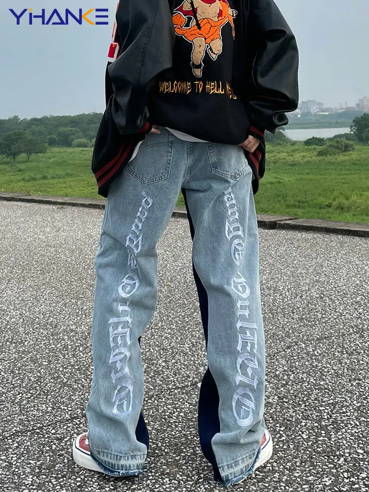 

High Street Jeans Couple Letter Printed Straight Wide Leg Pants 2023 New Hiphop Design Casual Oversized Jeans Y2K Streetwear
