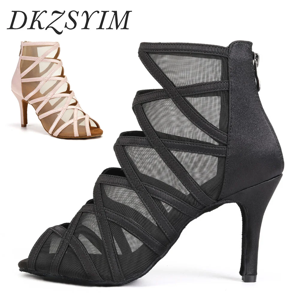 Женские ботильоны для танцев DKZSYIM черные бальные туфли латиноамериканских обувь