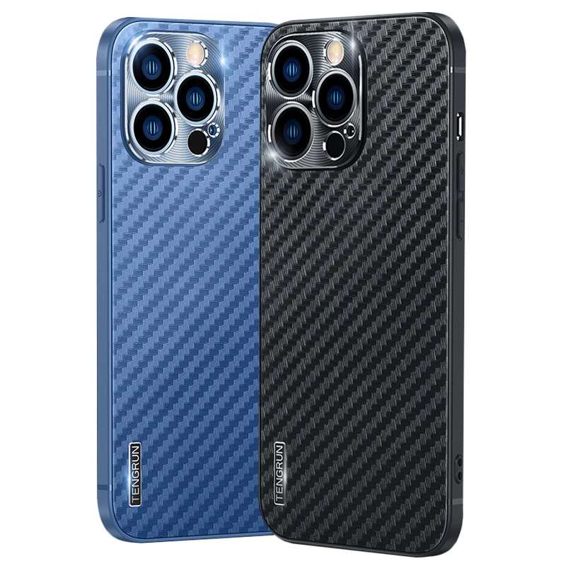 

Luxury Carbon Fiber Phone Case For iPhone 13 12 11 Pro Max Case Metal Lens Protection Slim Soft Silicone Frame Shockproof Cover