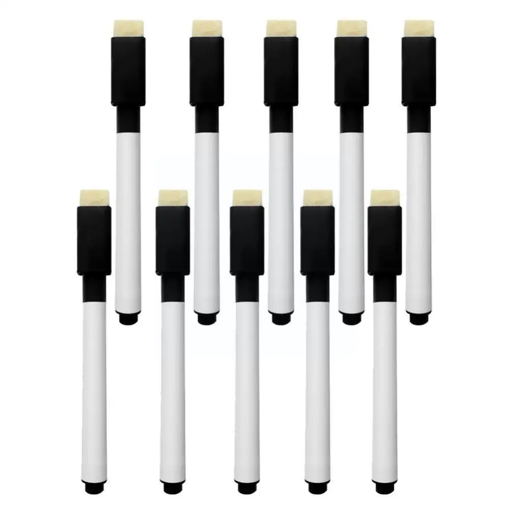 

10pcs/set Black School Classroom Whiteboard Pen Dry Pen Board Built In White Markers Supplies Student Drawing Eraser Childr W5t9