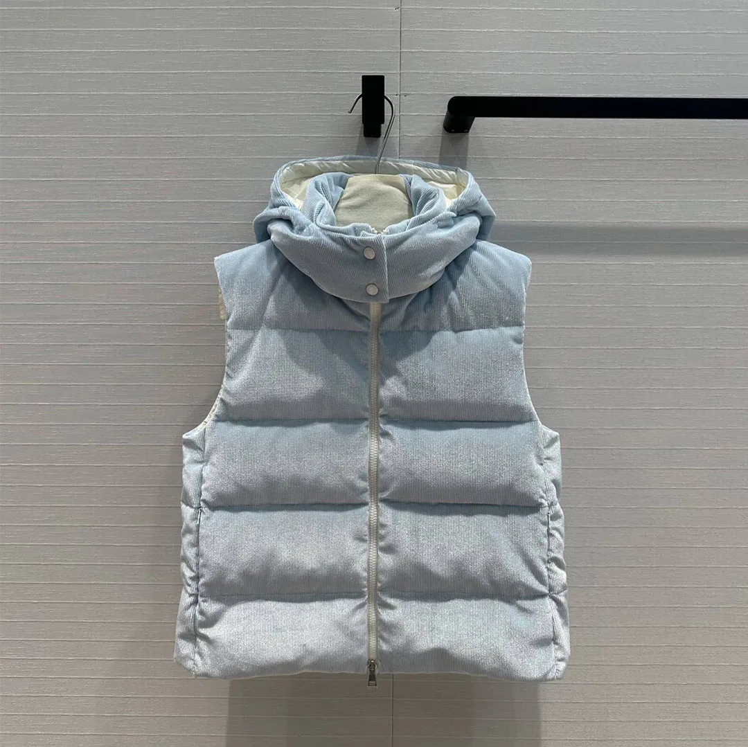 Женский вельветовый жилет с капюшоном повседневный теплый без рукавов