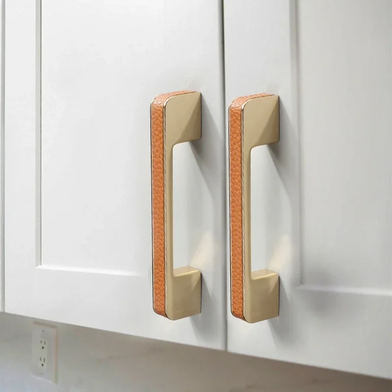 Кухонная ручка из кожи и цинкового сплава скандинавское золото мебельные ручки