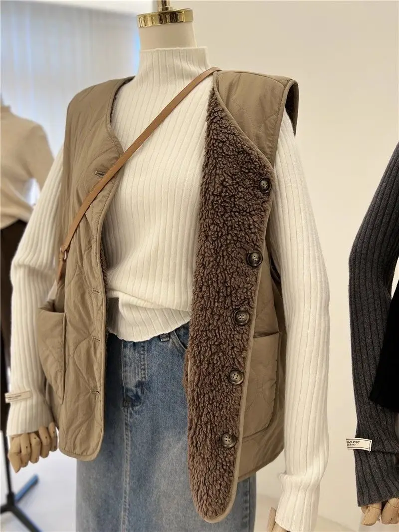 Двусторонний хлопковый жилет женское теплое пальто из овечьей шерсти зимнее